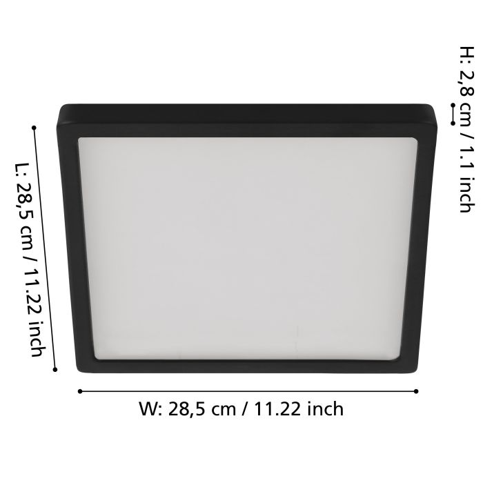Eglo Fueva 5 LED opbouwarmatuur 285x285mm zwart dimbaar 2400lm 3000K
