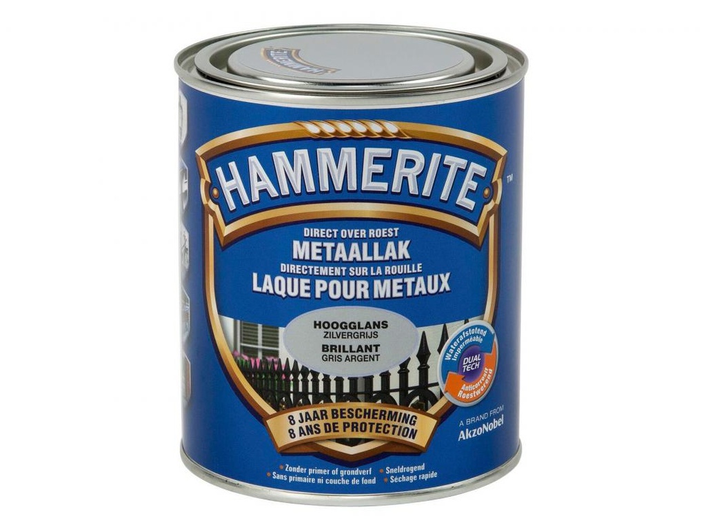 HAMMERITE HOOGGLANSLAK 250ML ZILVERGRIJS