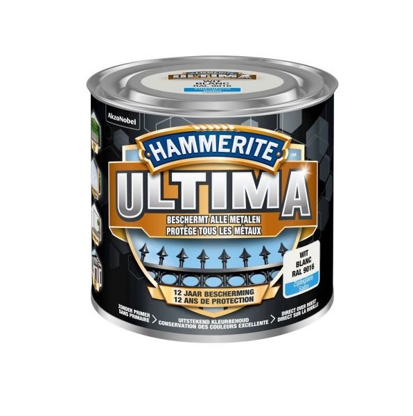 Hammerite Ultima metaallak zijdeglans wit RAL9016 - 250ml