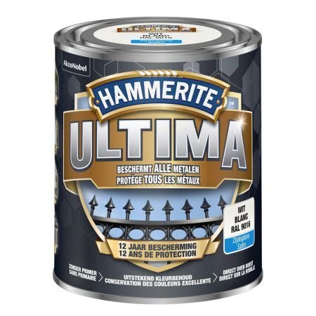 Hammerite Ultima metaallak zijdeglans wit RAL9016 - 750ml