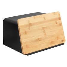 [78221] Broodbox met bamboo snijplank Kubo zwart